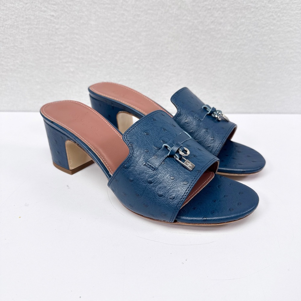 Loro Piana Summer Charms Sandal Size 40 / US 10 Ocean Heart Blue Ostrich Leather